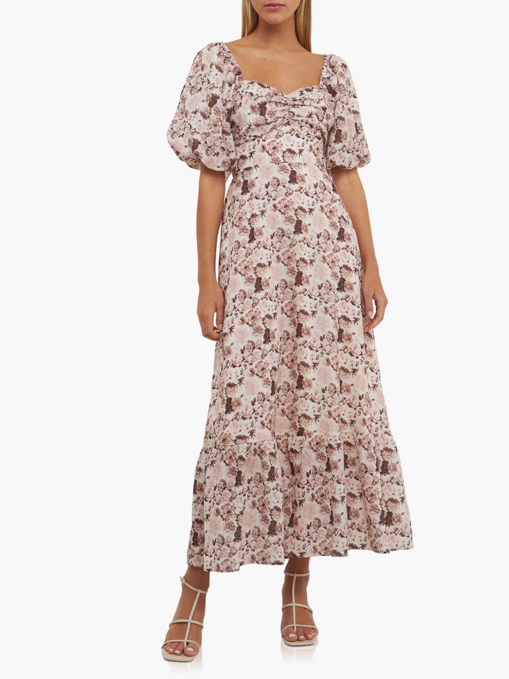 English Factory Floral Print Linen Blend Maxi Dress